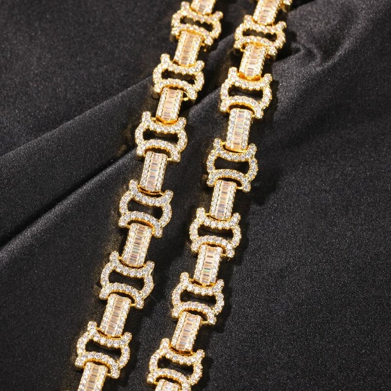 Uwin 12mm rantai Byzantine CZ sepenuhnya Iced Out Link Baguetter Pave pengaturan kalung aksesoris perhiasan