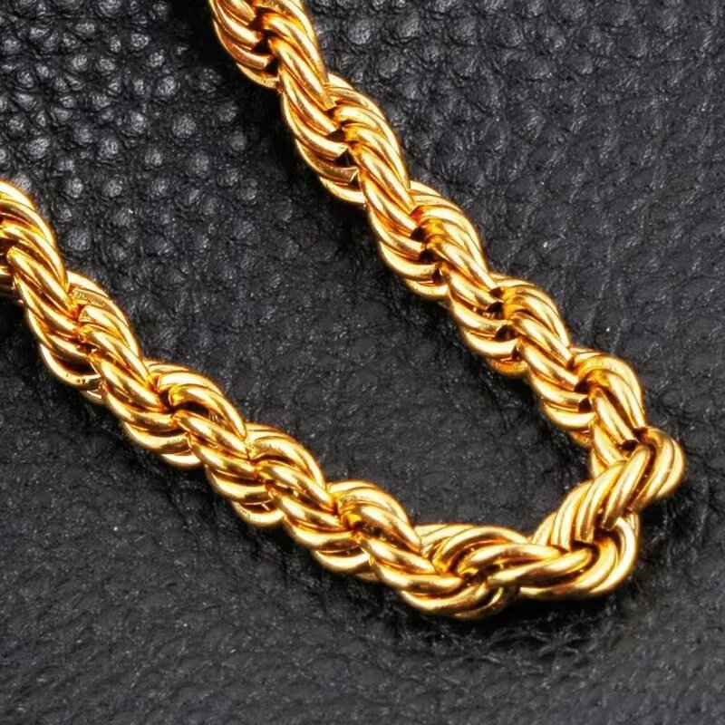 Noble 18k Gold Rope Chain Necklace para homens e mulheres, charme do casamento, presente da jóia, moda, 45-60cm, 4mm, atacado, 18 "-24"