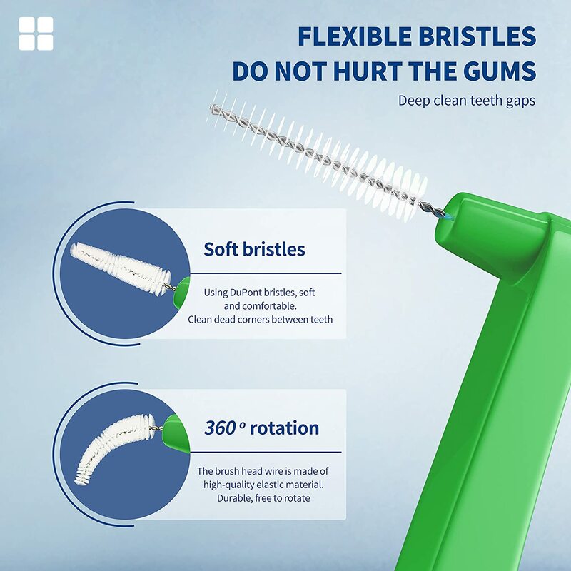 Cepillo Interdental de ortodoncia, herramientas de limpieza Dental, cerdas Ultra suaves, 0,6mm-1,5mm, 60 unidades