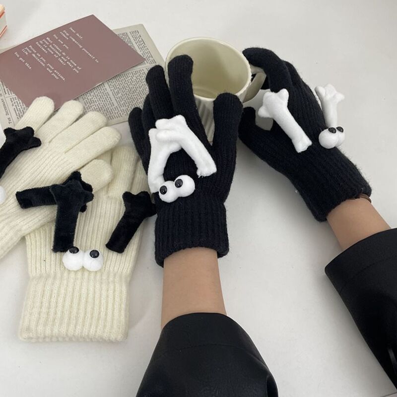 Funny Holding Hands Gloves Thick Fluffy Warm Winter Plush Gloves Briquette Cartoon Small Coal Ball Gloves Women