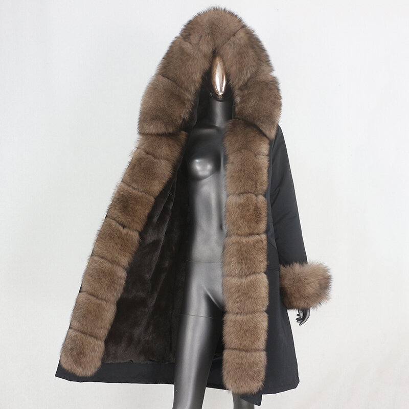 FURYOURSELF-Parka x-long impermeable para mujer, abrigo de piel Real, chaqueta de invierno, capucha de piel de zorro Natural, prendas de vestir exteriores desmontables, 2023