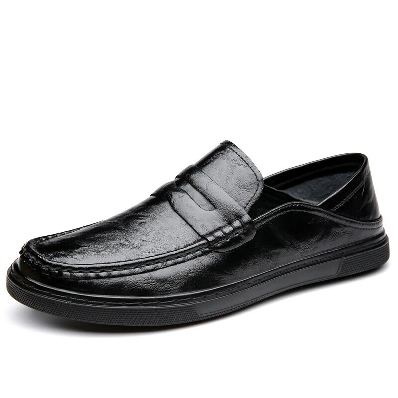 Hanhong Men's Shoes 2024 Summer New Versatile Genuine Leather Bean Shoes Men's Breathable Casual Leather Shoes Men's Soft Leathe