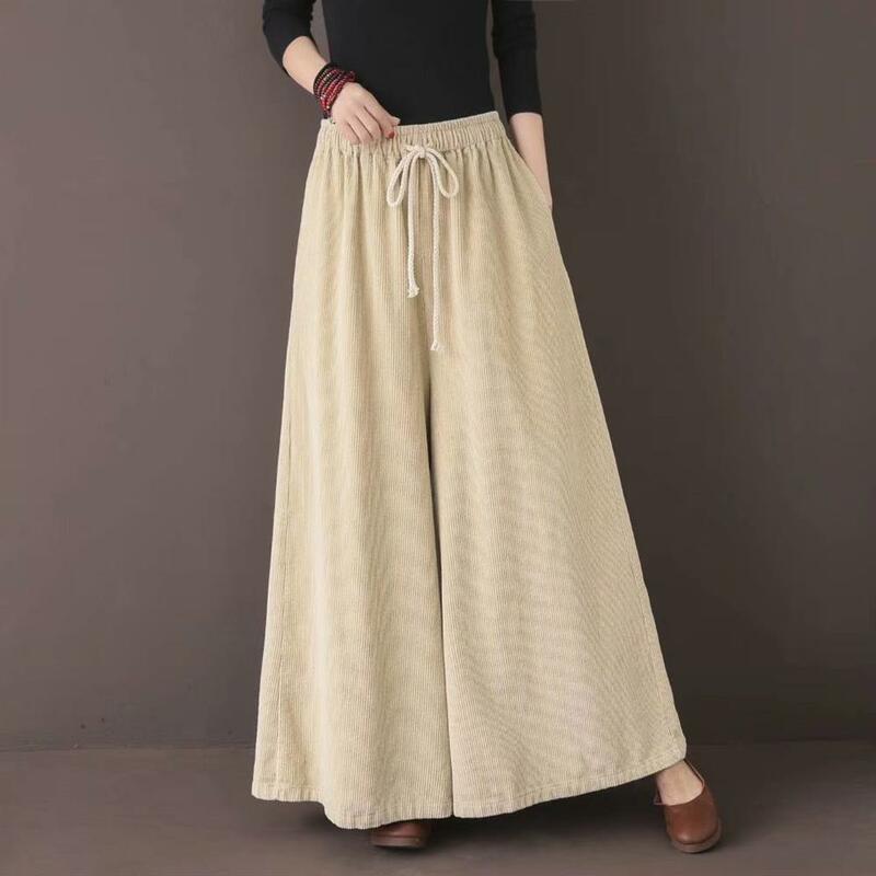 Casual High Waist Straight Ladies Solid Pocket Wide Leg Pants Autumn Winter Thin Patchwork Lacing 2023 New Women's Clothing