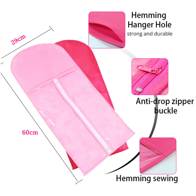 Sacos de cabelo não tecidos com cabide plástico, saco de armazenamento para várias perucas, extensões de cabelo, peruca rosa, roxo