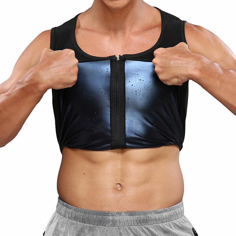 Men Sauna Shaper Vest Thermo Sweat Shapewear Tank Tops Slimming Vest Waist Trainer Gym Fitness Workout Zipper Shirt Fat Burning