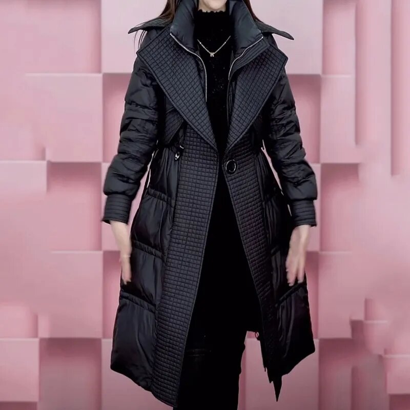 2023 Winter neue hochwertige Daunen Baumwolle gepolsterte Jacke Frauen über dem Knie schlank verdicken warmen Mantel weibliche schwarze Mantel Tops Damen