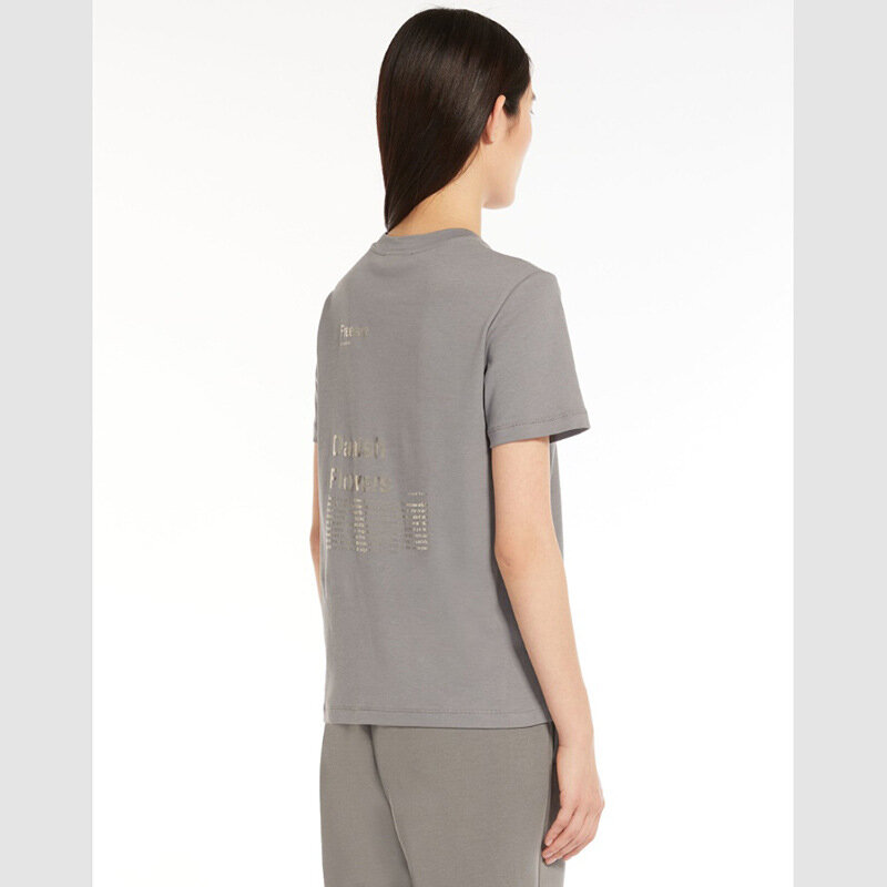 T-shirt a maniche corte da donna con scollo tondo in cotone a doppia faccia di alta qualità con stampa a caldo della nuova lettera 2024