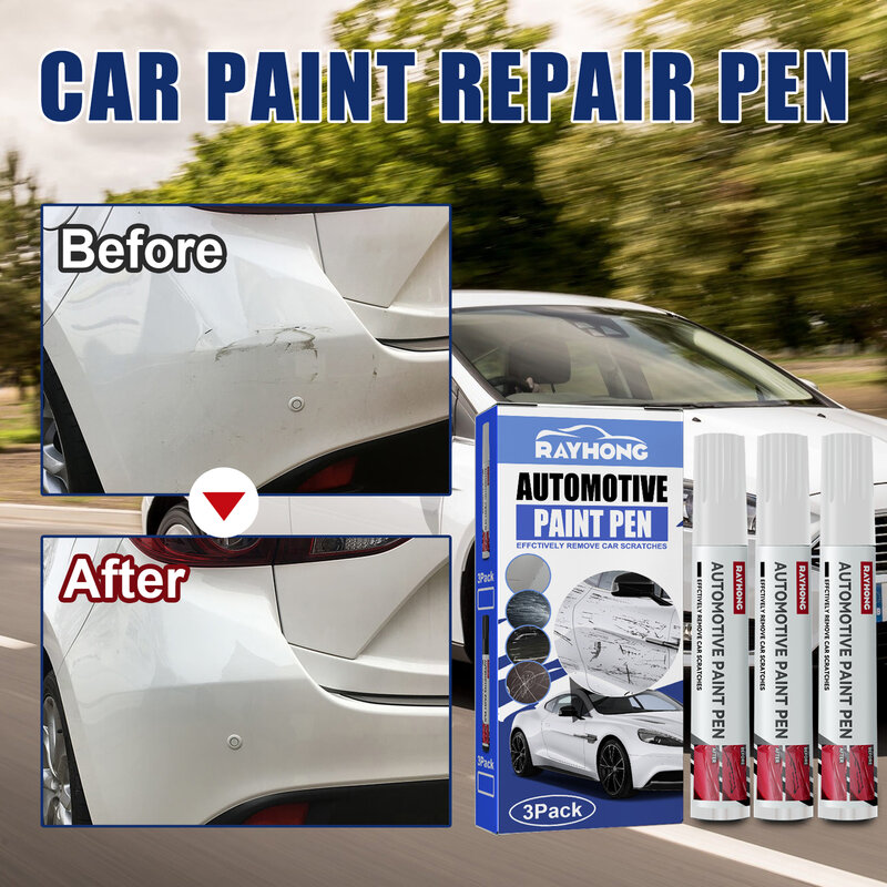 Bolígrafo de pintura para reparación de arañazos de automóviles, resistente al agua, removedor de arañazos automático, negro/blanco, 3 piezas