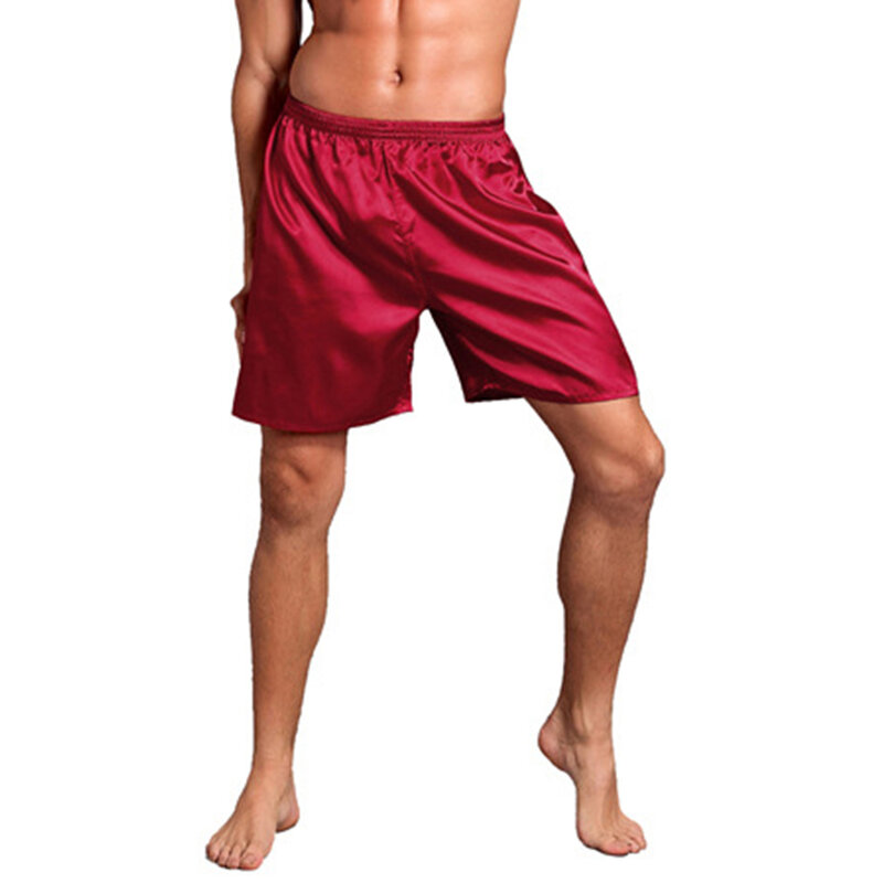 Shorts de pijama cetim de seda masculino, pijama casual, fundo de sono confortável, seda simulada, calça de cinco pontos