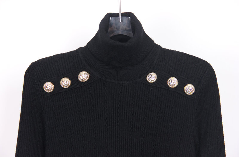 Outono e inverno 2022 nova qualidade clássico versátil lã misturado malha backing preto gola alta camisola moda casual topo