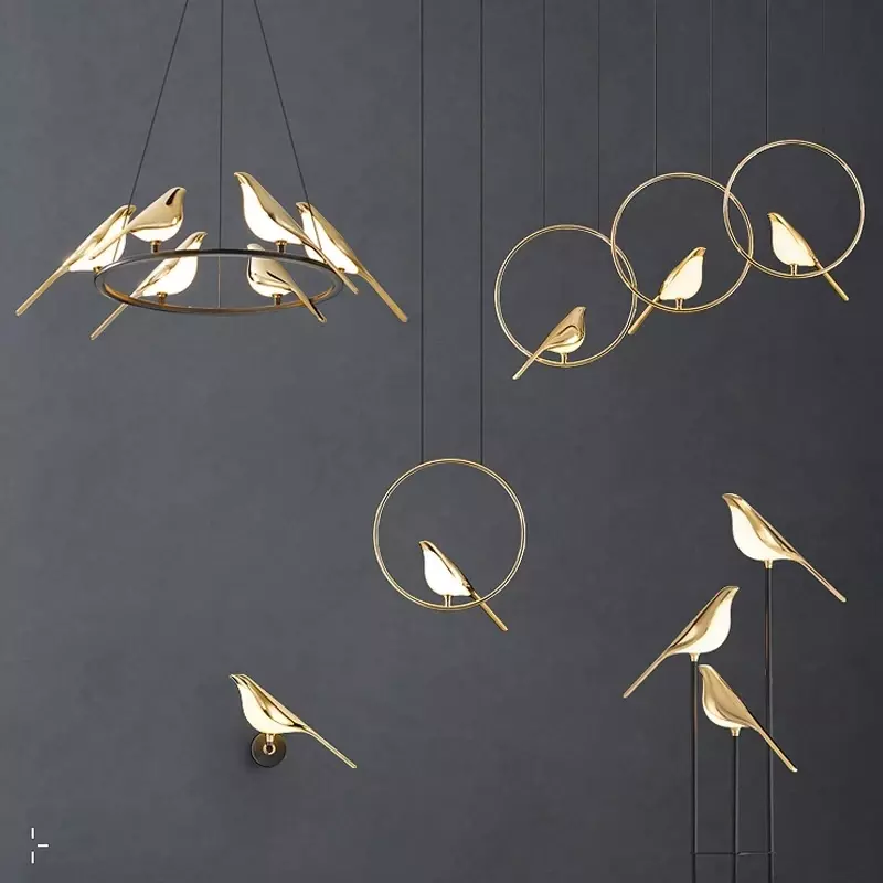 Modern LED Gold Magpie Bird Ceiling Chandelier for Dining Room Luminaire Suspension Pendant Lamp Decorative Lamping Lustre