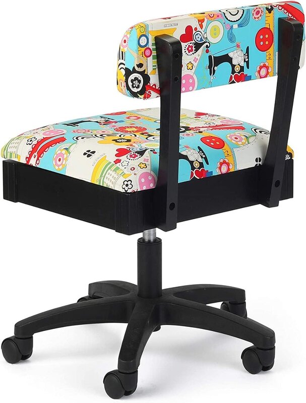 Arrow Sewing H6880 Adjustable Height Hydraulic Sewing and Craft Chair with Under Seat Storage and Printed Fabric, SEW Now SEW
