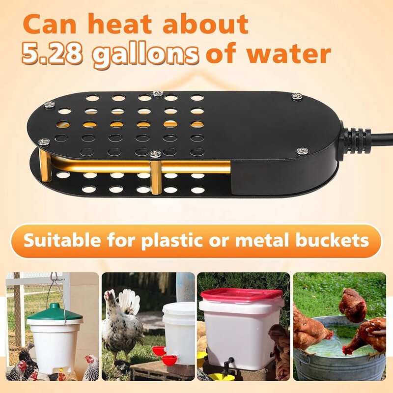 Submersible Chicken Waterer Heater, Chicken Waterer Deicer, Poultry Water Heater US Plug