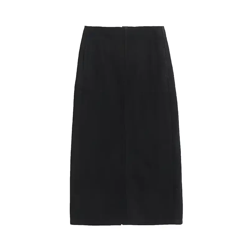 Women's Spring 2024 New Fashion Joker Casual Denim Straight Long Skirt Retro High Waist Zipper Split Skirt Mujer