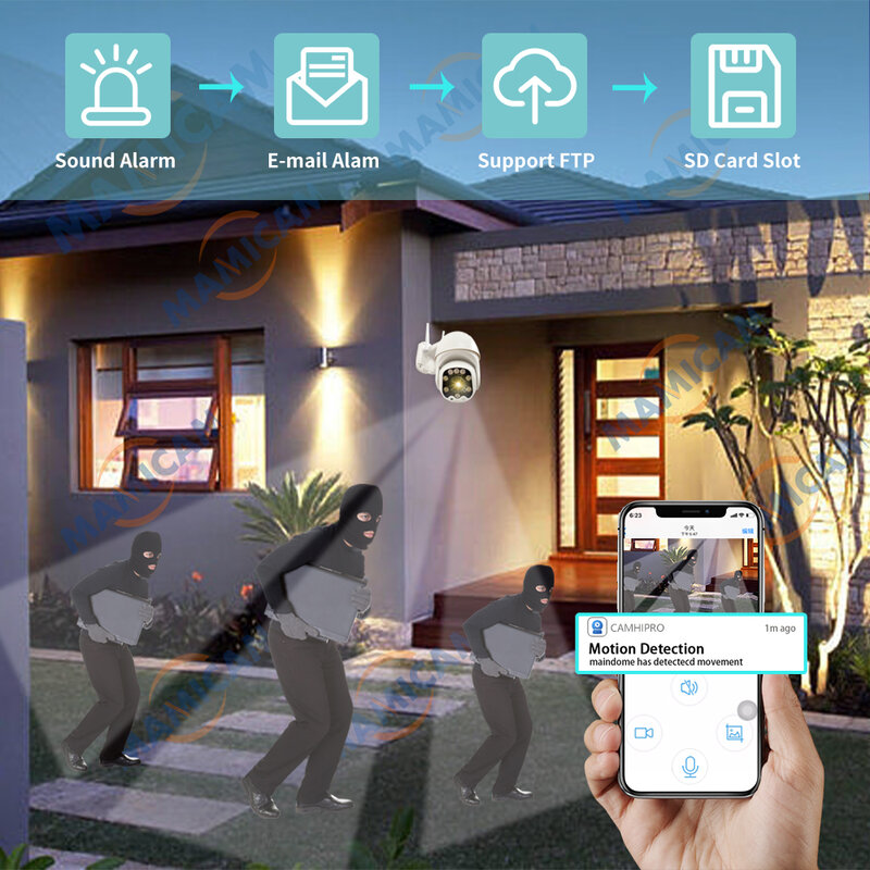 야외 무선 감시 카메라, PTZ IP 카메라, SIM 카드, CCTV 보안 보호 Camhi 작동, 5X 광학 줌, 와이파이