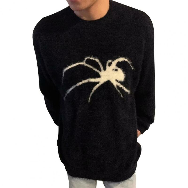 Мужской зимний свитер из искусственной норки, мужской зимний свитер из искусственной норки с рисунком паука, вязаный пуловер в стиле хип-хоп, длинный джемпер