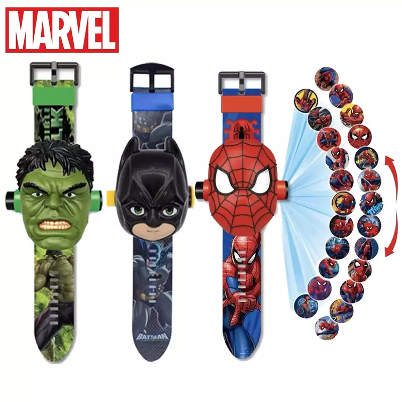 Оптовая продажа детских часов Marvel Человек-паук Халк Человек-летучая мышь 3d-проекция Мультфильм Человек-паук герои цифровые часы детская игрушка