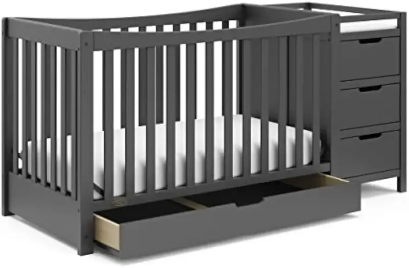 Graco Remi 4-in-1 Convertible Crib & Changer with Drawer (Gray) – GREENGUARD Gold Certified, Crib and Changing -Table Combo