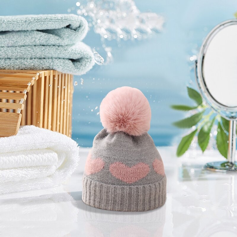 ZZLBUF-لطيف القلب نمط متماسكة بوم بوم قبعة ، أفخم قبعة ، قبعة دافئة للأطفال الرضع ، الطقس البارد ، اكسسوارات للطفل فتاة و صبي ، الشتاء