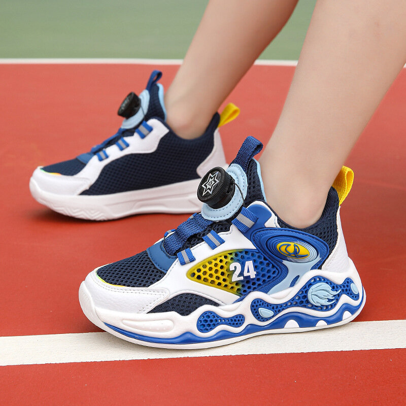 Chaussures de basket-ball respirantes en maille pour enfants, chaussures de sport pour grands garçons, chaussures d'entraînement, été, nouveau, 2024