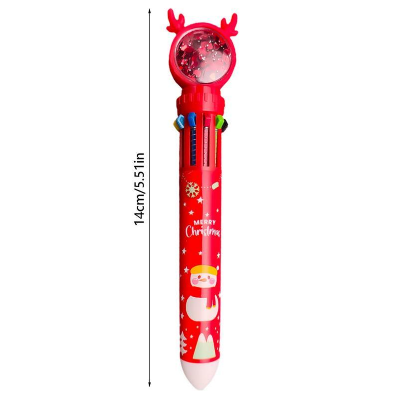 1 buah pena pulpen Natal 10 warna pulpen jenis tekan siswa pena warna Santa Claus menekan pulpen 0.5mm alat tulis sekolah