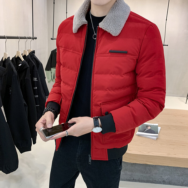 2022 Autumn Winter Lapel Wool Men's Jacket Fashion Men's Slim Casual Jacket Men's Cotton Thick Coat Red Black Khaki Tops