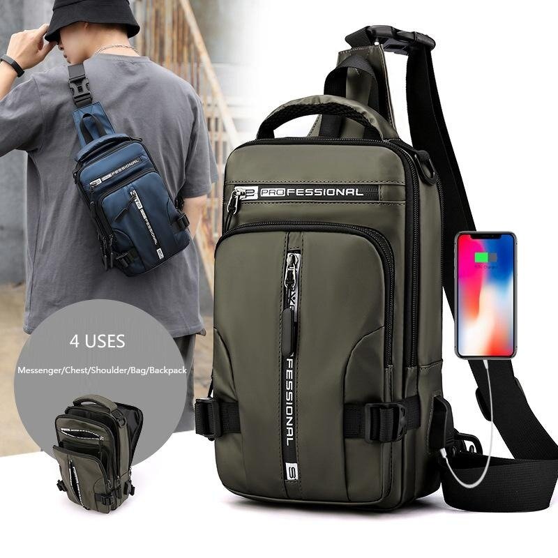 Нейлоновый рюкзак для мужчин, мужская сумка на ремне через плечо с портом для зарядки, дорожный ранец, маленькая сумка-мессенджер, нагрудная сумка