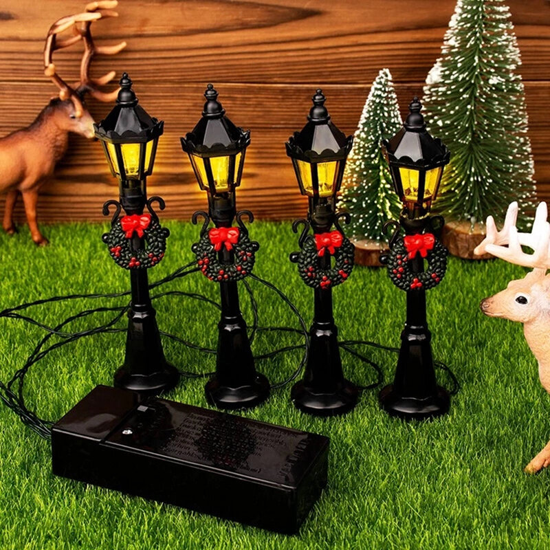 4Pcs lampione stradale per casa delle bambole Mini lampione natalizio modello Dollhouse lampione Micro-paesaggio giardino scena natalizia Decor