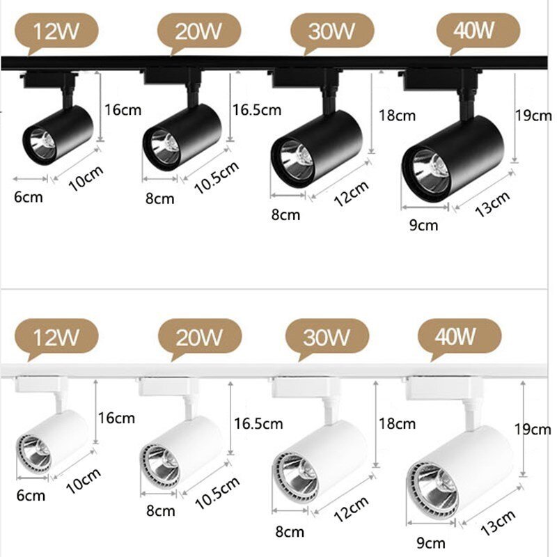 트랙 라이트 COB 세트 LED 트랙 램프 레일 스포트라이트, 의류 매장 홈 데코 고정장치, 110v, 220v, 20 W, 30 W, 40W