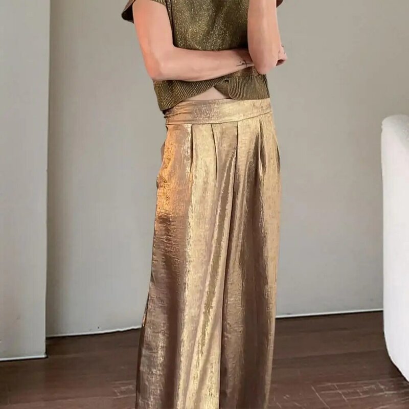 Wide-leg Pants Suit Stylish Women's High Waist Wide Leg Pants Set with V Neck Top Casual Commute Outfit for Fashionable Ladies