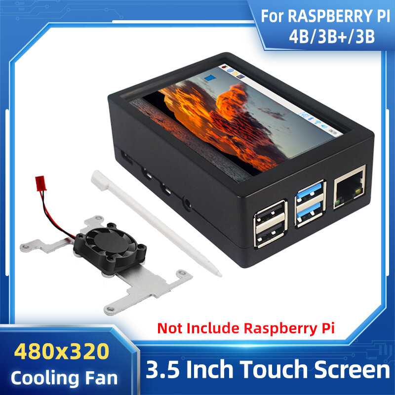 Raspberry Pi-3.5 Touch Screen com LCD, Display TFT, Caixa de Metal ABS Opcional, Ventilador, 480x320 LCD, Raspberry Pi 4 Modelo B ou 3B + 3B