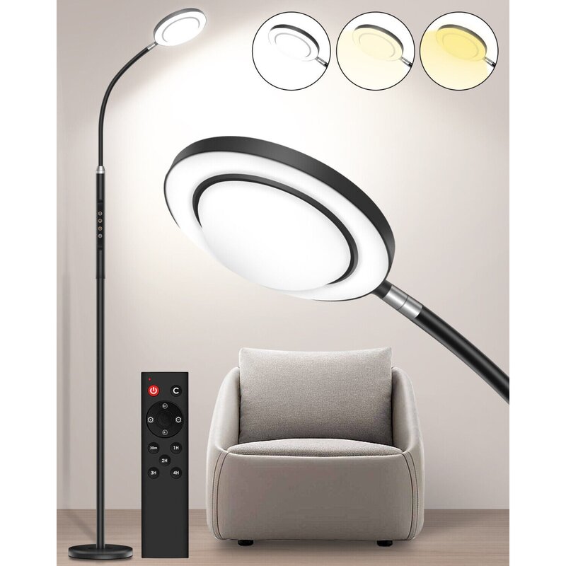 US  2400LM Gooseneck Standing LED Floor Light with 4 Color Temperatures and Remote Control-