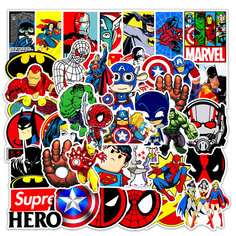 Disney-pegatinas de superhéroes de Marvel para niños, calcomanías de dibujos animados de Los Vengadores, Graffiti, para teléfono, portátil, bicicleta, impermeables, 10/30/50 piezas