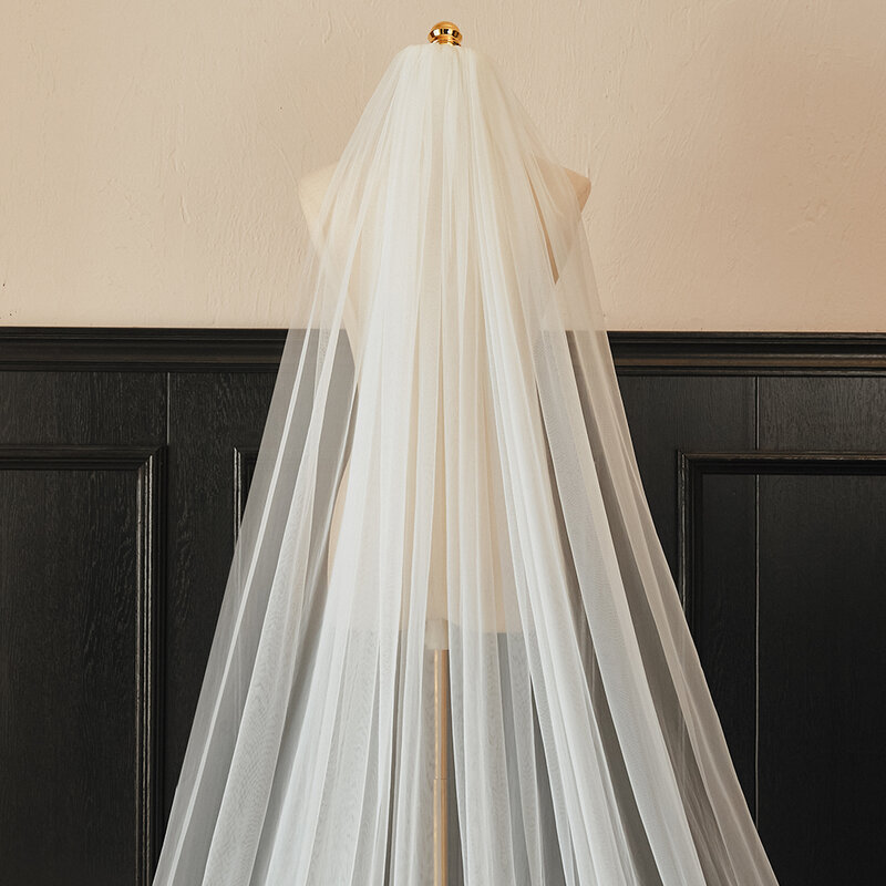 Foto reali velo da sposa lungo in pizzo con pettine 3.5 metri 1 strato cattedrale velo da sposa Iovry accessori da sposa Vintage da sposa V