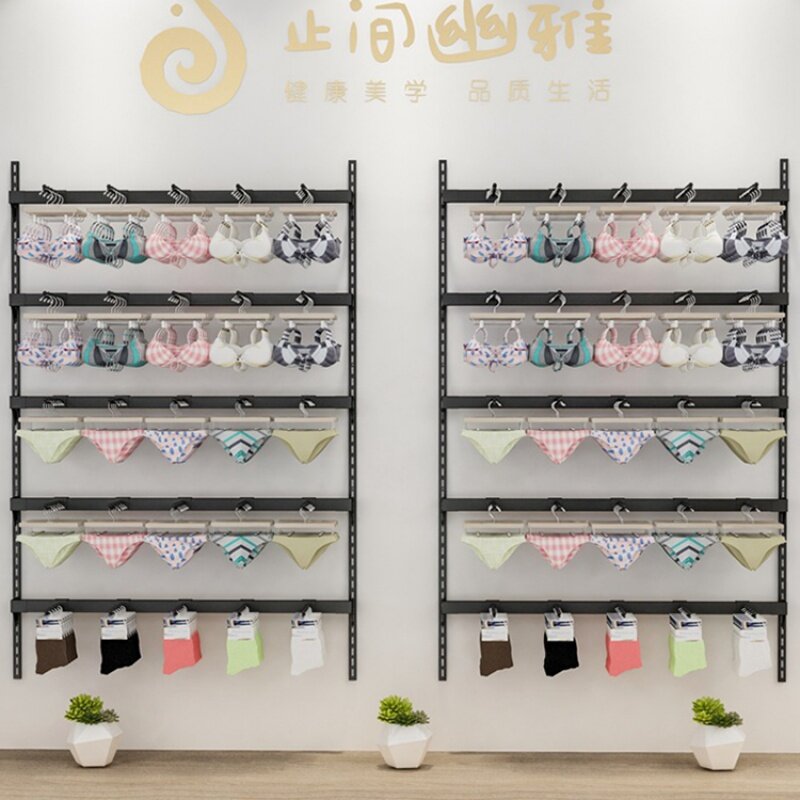 Estante de exhibición de ropa interior y sujetador personalizado, diseño de tienda de alta calidad, estante de pared al por menor