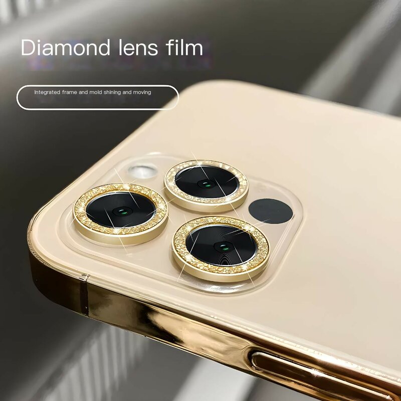 Glitter Bling Metall glas Kamera Objektivs chutz für iPhone 15 14 12 11 Pro Max Plus 13 Mini 15pro 14pro Frauen Ring Objektiv abdeckung