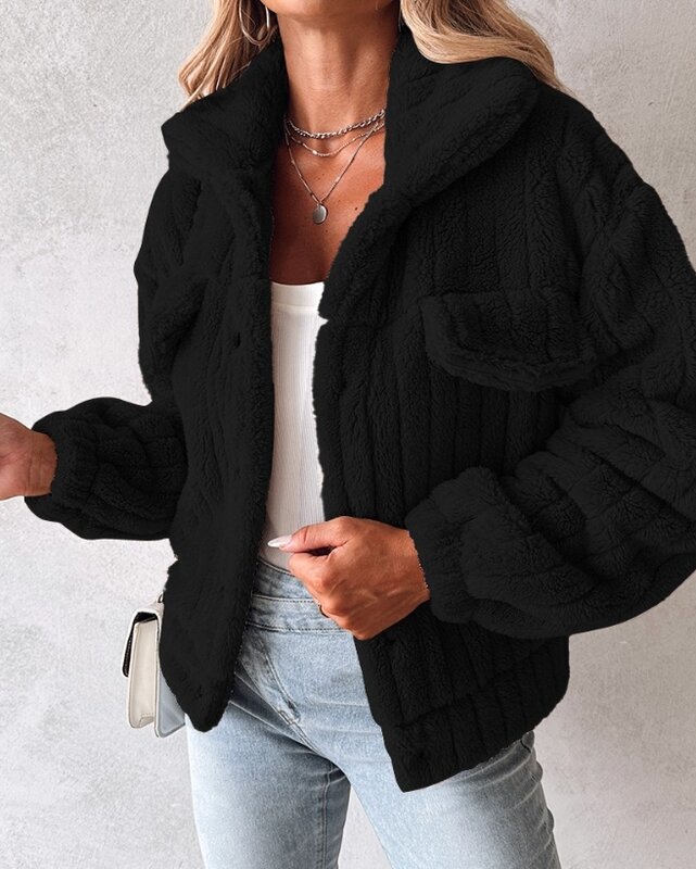 Neue lässige elegante Jacke 2023 Herbst und Winter täglich lässig Mode Pendler Turn-Down-Kragen geknöpfte Teddy jacke für Frauen