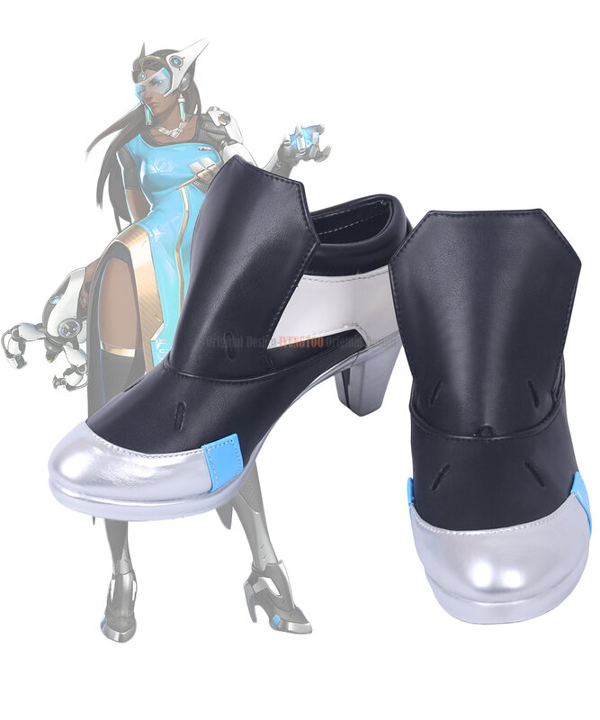 Symmetra preto botas cosplay jogo ow satya vaswani symmetra cosplay botas de salto alto sapatos feitos sob encomenda