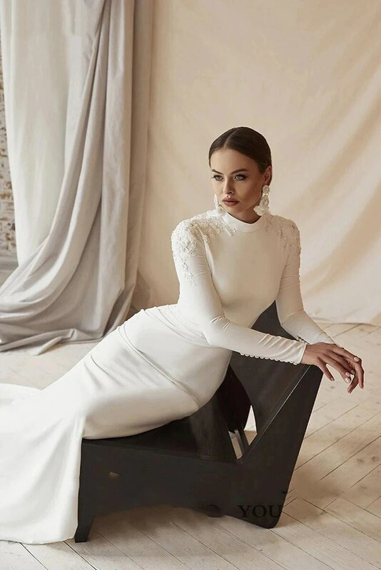 Женское свадебное платье-русалка, белое платье с длинным рукавом в мусульманском стиле