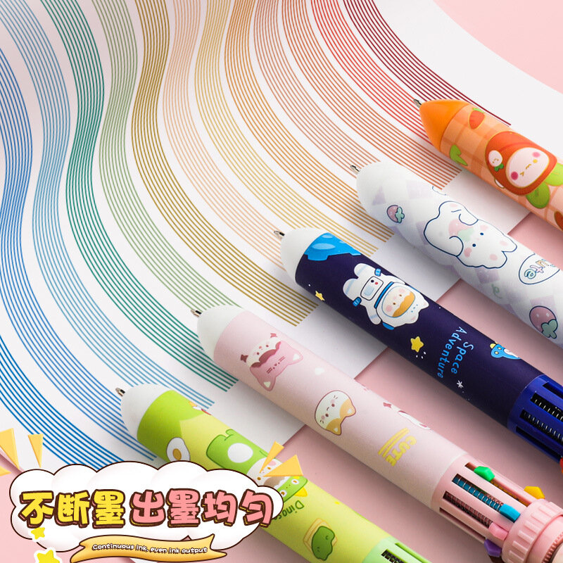 2 pezzi penna a sfera a dieci colori Cartoon Cute Press penna a sfera multicolore numero di Tag per studenti penna blu nera rossa 10 colori