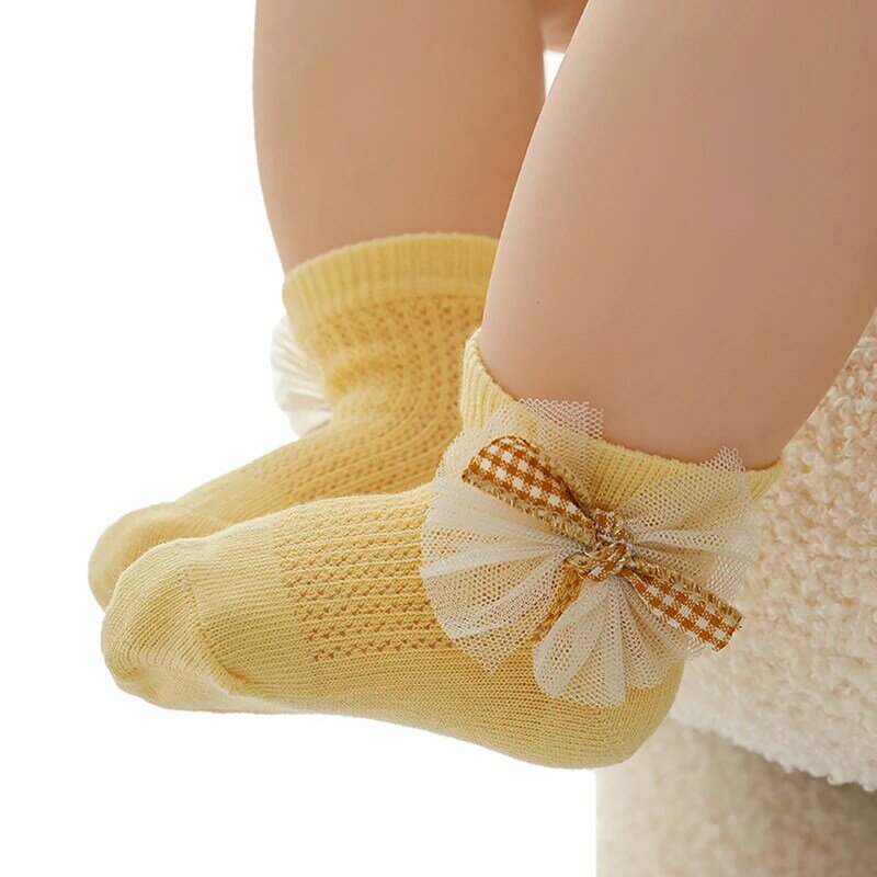 Tregren Newborn Girls letnie bawełniane skarpety cienka siatka oddychające skarpetki z kokardą na akcesoria dla niemowląt