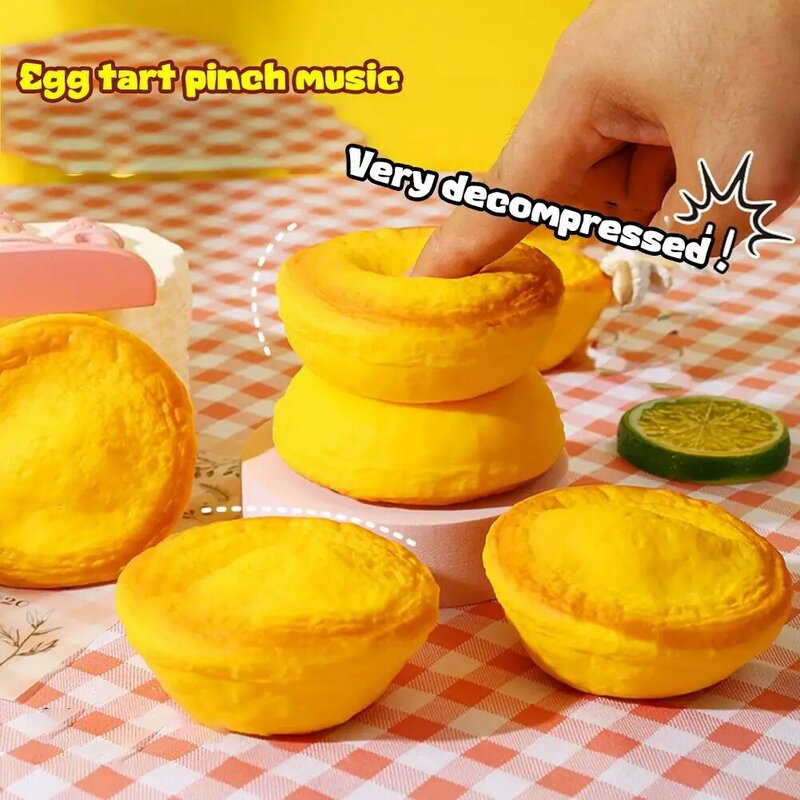 Funny Egg Tart Squeeze Toys Yellow Silicone TPR Cartoon Stress Relief Simulation Food Pinch Decompression Toy For Kids E6M6