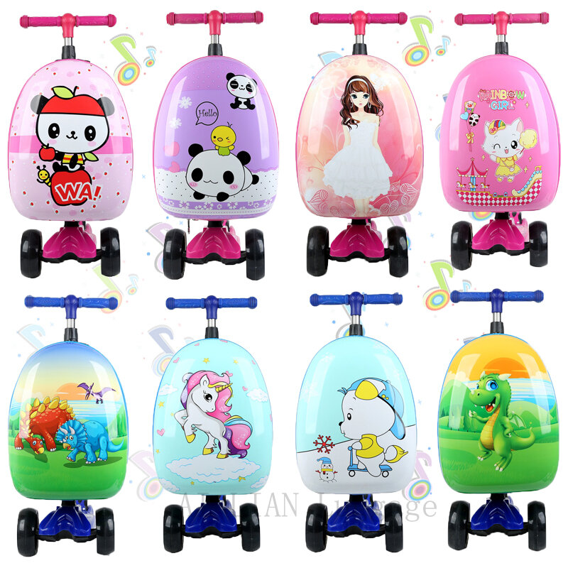 Travel kids suitcase on wheels Skateboard lazy trolley luggage case cartoon rolling luggage bag scooter suitcase carry on bag