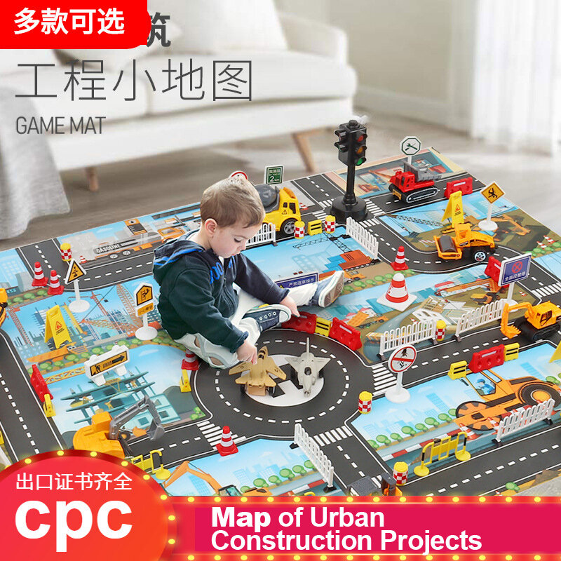 Speelgoedpad Voor Kinderen 83*57 Stad Bouwplaats Engineering Verkeer Parkeerscène Kaart P237