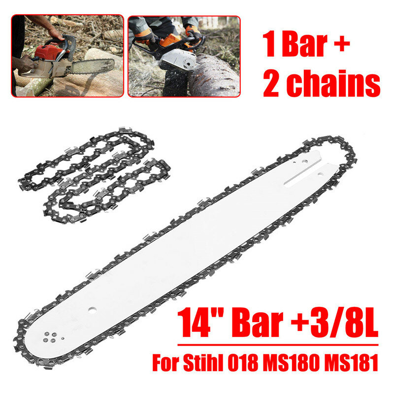 1 Set 2/3pcs 50 Knots 14 inch Chainsaws Chain Saw + 1 Black Guide 14 inch 3/8 LP For Steele Stihl 018 MS180 MS181