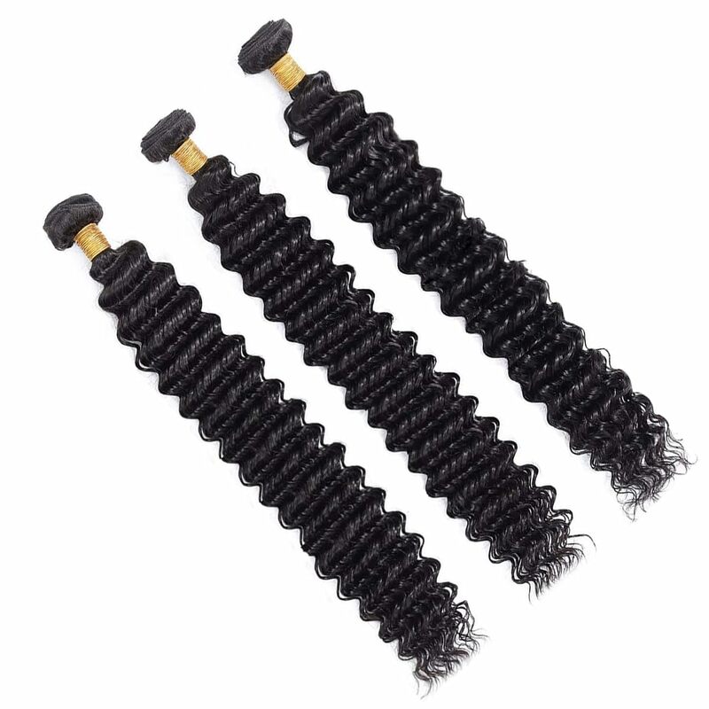 Deep Wave Bundles With Frontal 13x4 Ear To Ear Transparent Lace Frontal With Human Hair Bundle Brazilian Remy Hair Natural Color