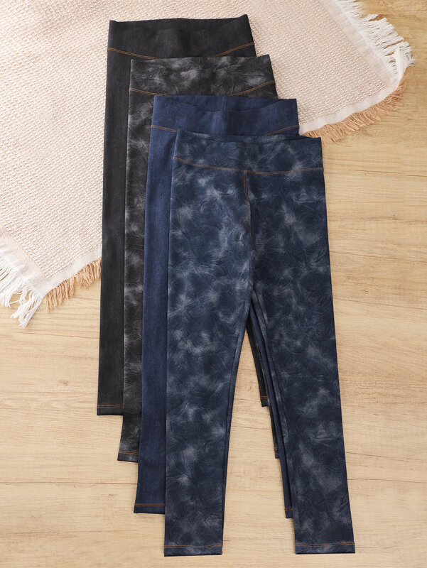 Leggings jeans de imitação de cintura alta para meninas, monocromáticas, garotão, primavera, moda verão, 4 peças