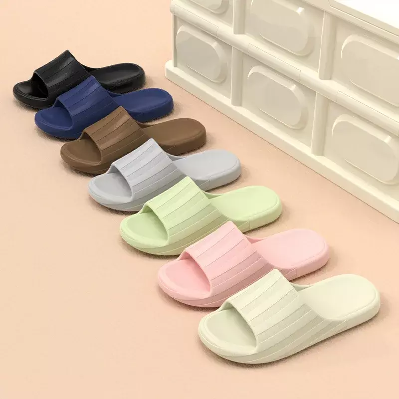 Summer Men's Women's Striped Slippers Fashion Light EVA Casual Home Indoor Anti slip Bathroom Slippers Beach Thick Sole Slippers