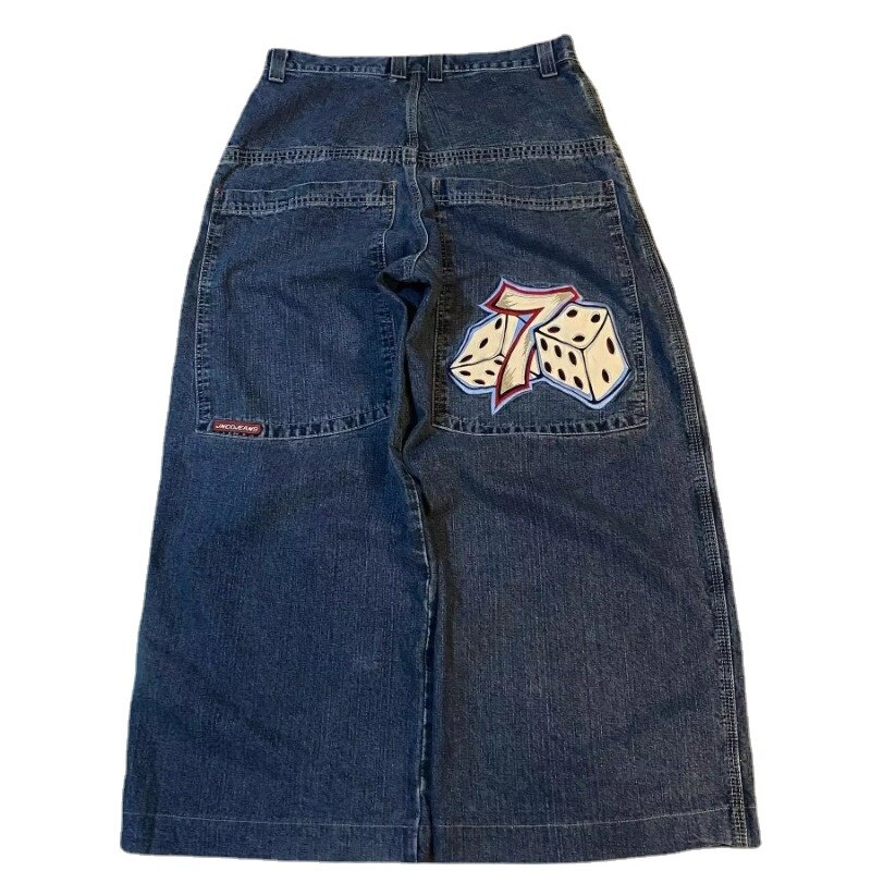 Jeans Harajuku Jnco-retro para homens e mulheres, Hip Hop, bordado de rocha, cintura alta, jeans de perna larga solta, moda streetwear, novo, 2024
