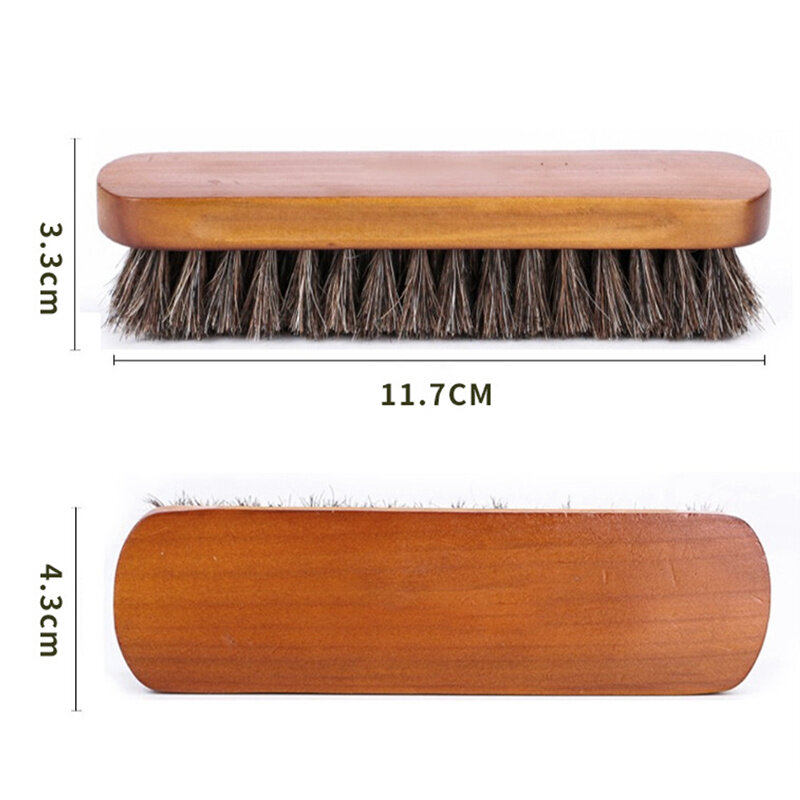 Cepillo de limpieza y pulido de detalles de salpicadero con mango de piezas, cepillo de madera de pelo de caballo, cuidado y limpieza de zapatos de cuero, 1 ud.